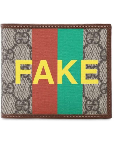 Gucci Faltbrieftasche mit "Fake/Not" Print - Natur