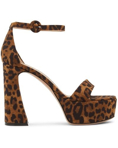 Gianvito Rossi 105Mm Holly Leopard Print Lycra Sandals - Brown