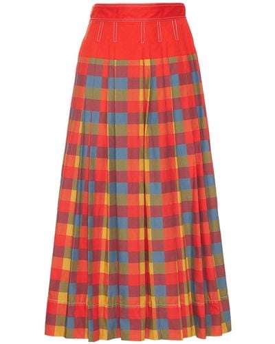 Tory Burch Veronica Pleated Poplin Long Skirt - Red