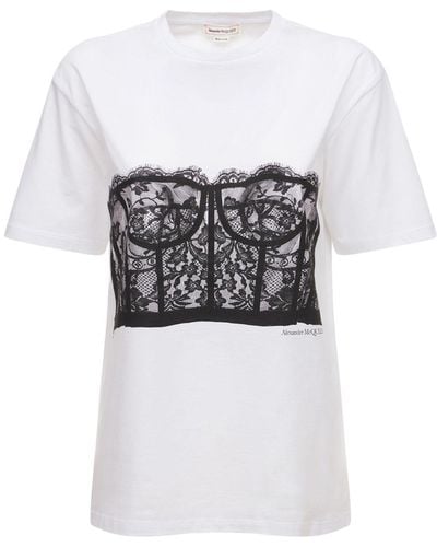 Alexander McQueen レース コルセットtシャツ - ホワイト