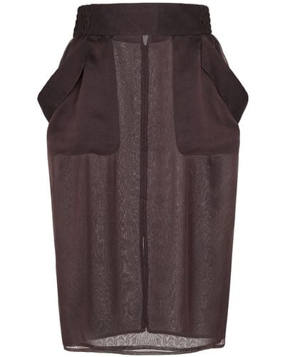 Saint Laurent Sheer Silk Midi Skirt - Brown