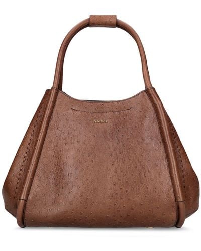 Max Mara Small Marin Ostrich Embossed Tote Bag - Brown