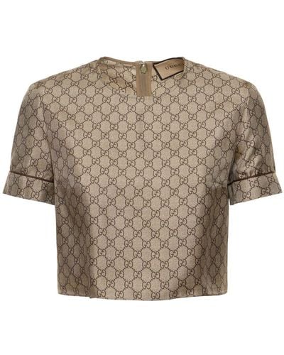 Gucci Neutral gg Supreme Silk T-shirt - Women's - Silk/cotton - Brown