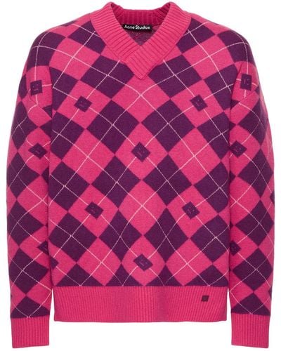 Acne Studios Kwan Wool Blend Knit V Neck Sweater - Pink