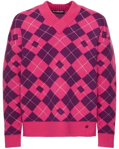 Acne Studios Kwan Wool Blend Knit V Neck Jumper - Pink