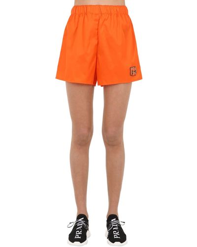 Prada Logo Patch Nylon Shorts - Orange
