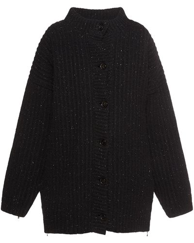 Marni Melange Wool Blend Knit Cape Down Coat - Black