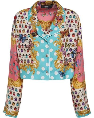 Versace Printed Silk Twill Crop Shirt - Multicolour