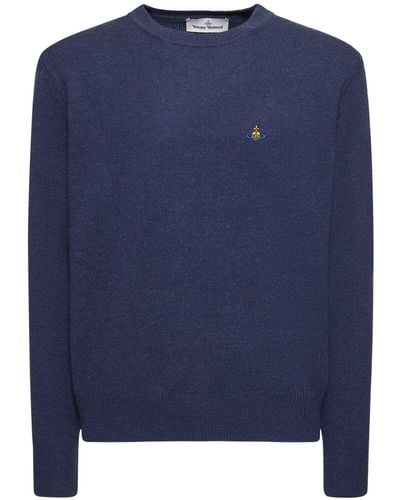 Vivienne Westwood Logo Embroidery Mohair Knit Sweater - Blue