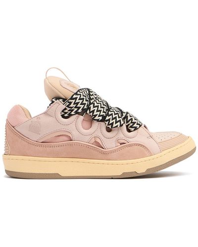 Lanvin Curb Lace-up Leather, Suede And Mesh Low-top Sneakers - Pink