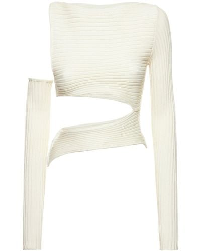 ANDREADAMO Ribbed Knit Cutout Long Sleeve Top - White