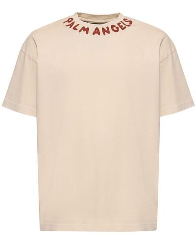 Palm Angels Seasonal Logo Cotton T-Shirt - Natural