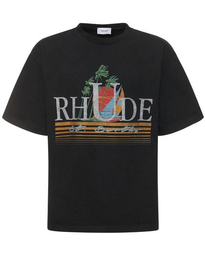 Rhude T-shirt Aus Baumwolle Mit Tropischem Druck - Schwarz