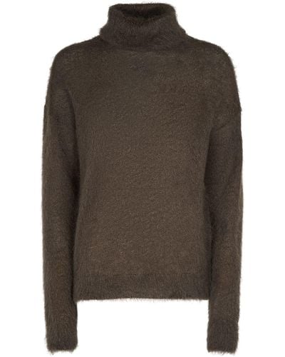 Saint Laurent Mohair Blend Turtleneck Sweater - Brown