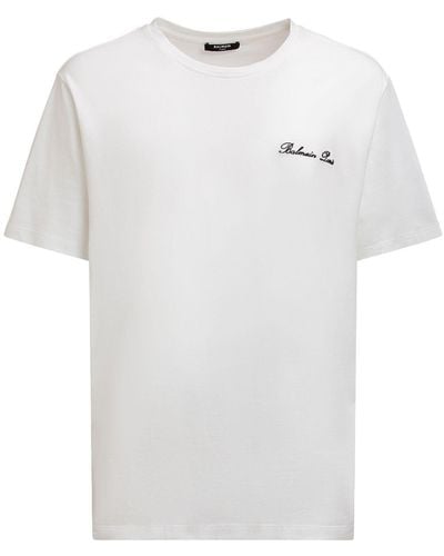 Balmain Camiseta de algodón con logo - Blanco