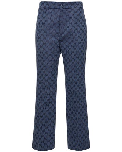 Gucci GG Linen And Cotton Jacquard Pants - Blue