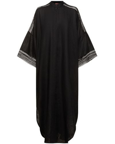 Ermanno Scervino Robe caftan en lin à manches longues - Noir