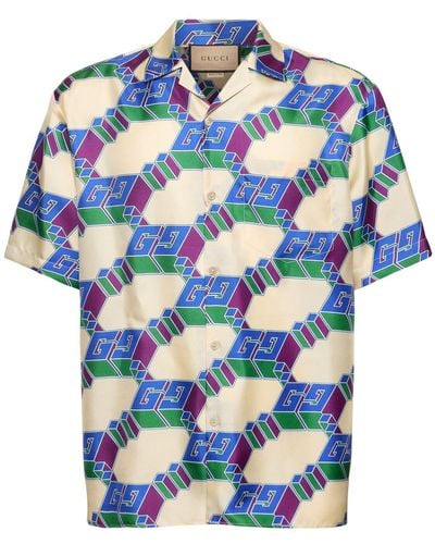 Gucci gg Hawaii Silk Bowling Shirt - Blue