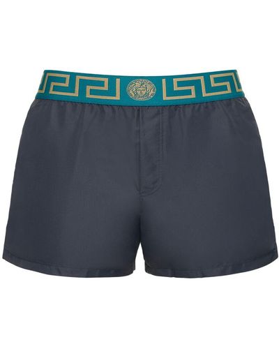 Versace Shorts mare greca in nylon con logo - Blu