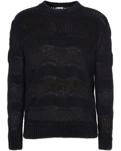 Saint Laurent Pull-over en maille ajourée de mohair mélangé - Noir