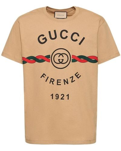 Gucci T-Shirt Aus Baumwolle Mit GG Und Torchon-Motiv - Natur