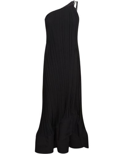 Lanvin Pleated Viscose Flared Long Dress - Black
