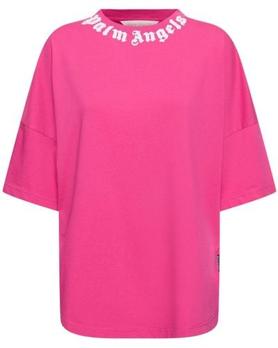 Palm Angels Neck Logo Cotton T-shirt - Pink