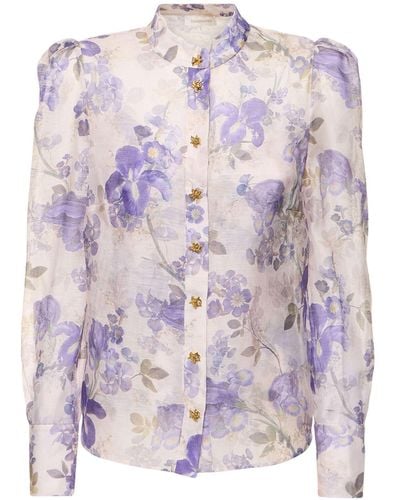 Zimmermann Blue Floral Print Shirt - Women's - Polyester/silk/linen/flax - Purple