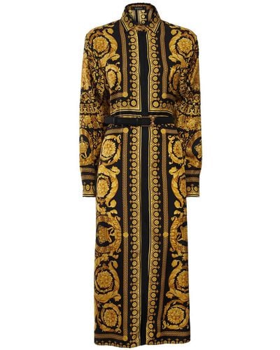 Versace Barocco Silk Twill Midi Shirt Dress - Metallic
