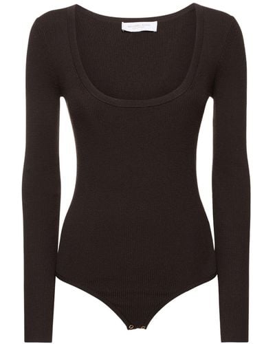 Michael Kors Scoop Neck Wool Blend Knit Bodysuit - Black