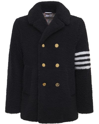 Thom Browne Unconstructed Shearling Peacoat W/ 4bar - Black