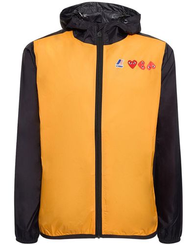 COMME DES GARÇONS PLAY Logo Hooded Bicolor Full Zip Jacket - Orange