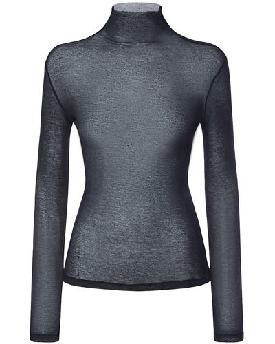 Ann Demeulemeester Kaisu Sheer Knit High Neck Sweater - Blue