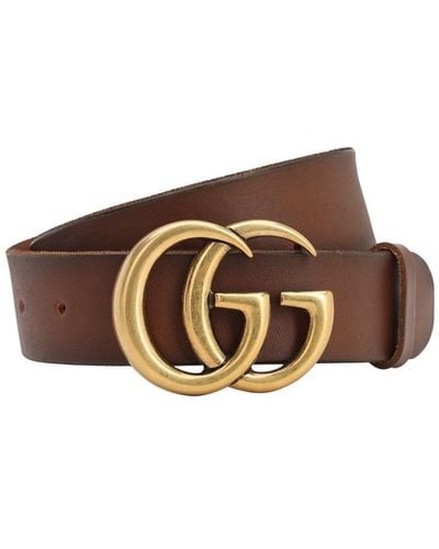 Gucci Cinturón de Piel con Hebilla de Doble G - Marrón