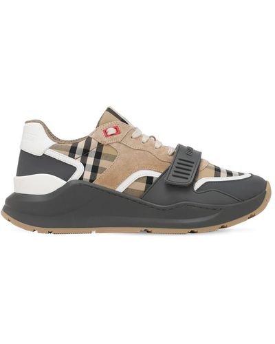 Burberry Sneaker aus Vintage Check-Gewebe, Veloursleder und Leder - Braun