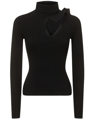 Y. Project Ribbed Knit High Neck Long Sleeve Top - Black