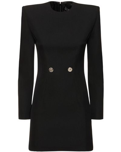 Versace Wool Grain De Poudre Mini Dress - Black