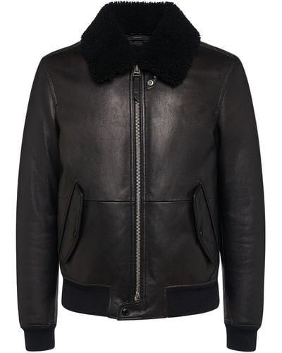 Tom Ford Grained Leather Down Bomber Jacket - Black