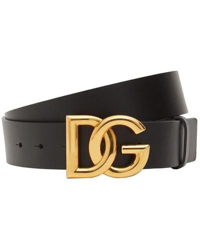 Dolce & Gabbana Cinturón de cuero Lux con logotipo de DG cruzado - Negro