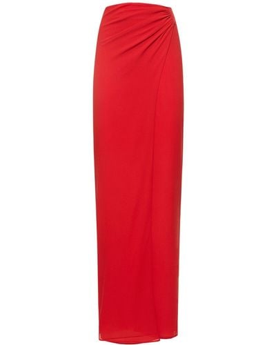 ANDAMANE Phoebe Stretch Silk Midi Wrap Skirt - Red