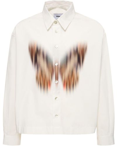 Bonsai Butterfly Print Cotton Shirt - White