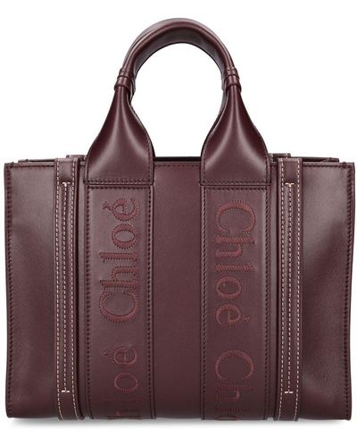 Chloé Small Woody Leather Tote Bag - Purple