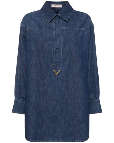 Valentino コットンデニムミニシャツドレス - ブルー