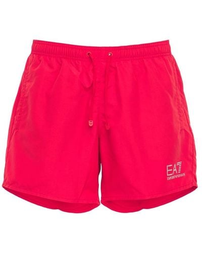 EA7 Logo Nylon Swim Shorts - Red