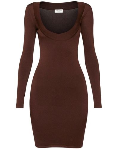 Saint Laurent Viscose Blend Mini Dress - Brown