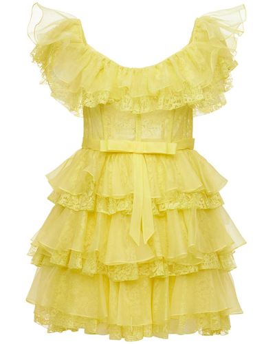 Zuhair Murad Silk Organza & Lace Corset Mini Dress - Yellow
