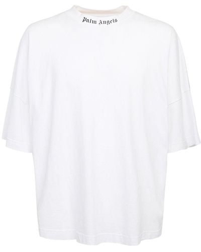 Palm Angels T-shirt In Jersey Di Cotone Con Logo - Bianco