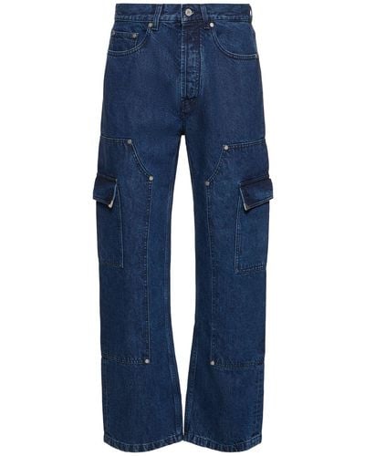 Palm Angels Metal Frame Cotton Denim Cargo Jeans - Blue