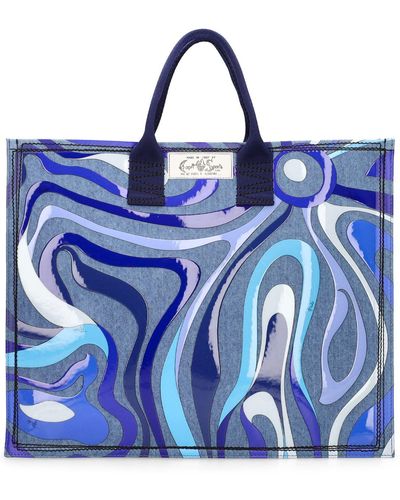 Emilio Pucci Borsa shopping in denim stampato - Blu