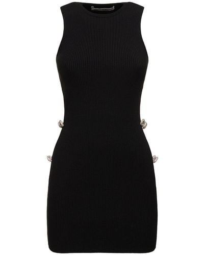 Mach & Mach Embellished Stretch Knit Mini Dress - Black